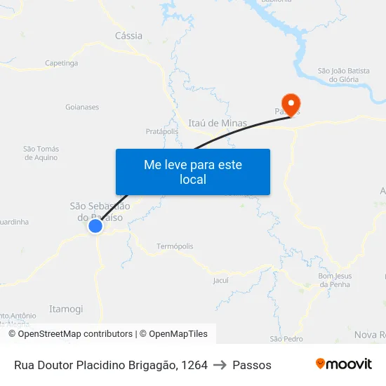 Rua Doutor Placidino Brigagão, 1264 to Passos map