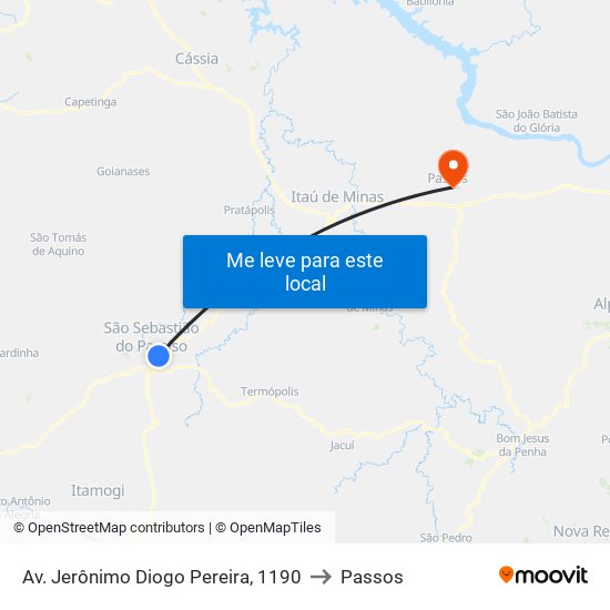 Av. Jerônimo Diogo Pereira, 1190 to Passos map