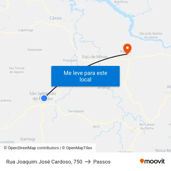 Rua Joaquim José Cardoso, 750 to Passos map