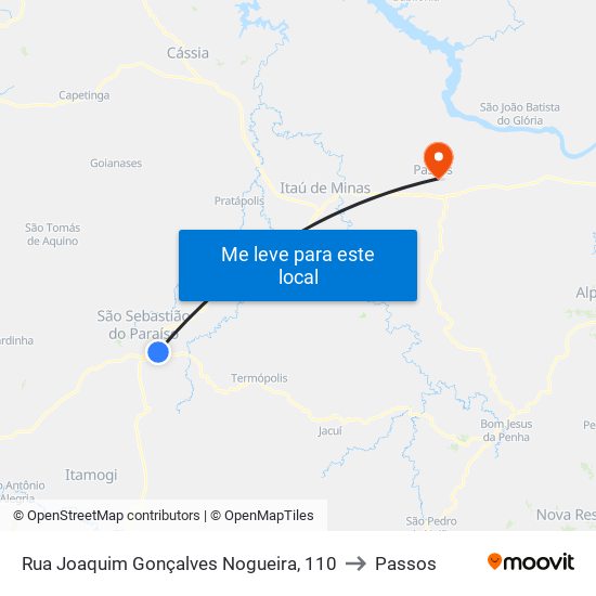 Rua Joaquim Gonçalves Nogueira, 110 to Passos map