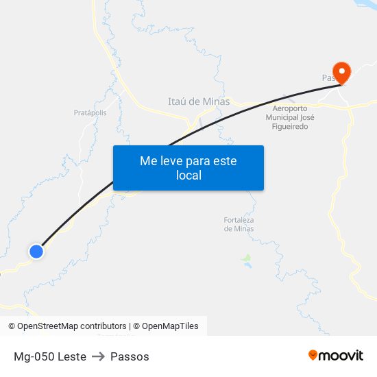 Mg-050 Leste to Passos map