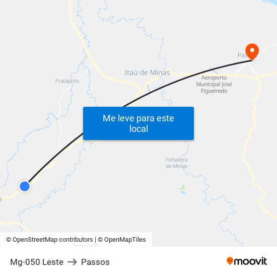 Mg-050 Leste to Passos map