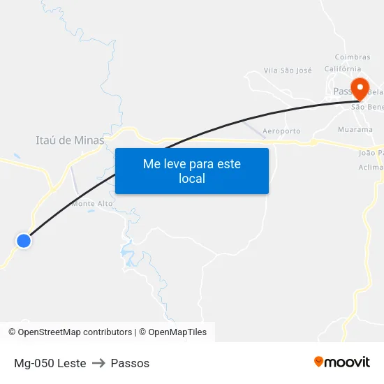Mg-050 Leste to Passos map