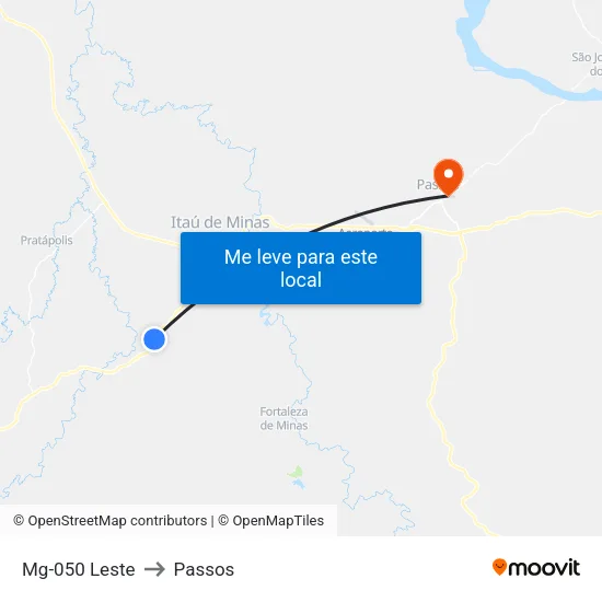 Mg-050 Leste to Passos map