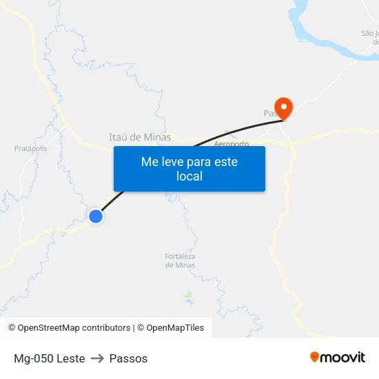 Mg-050 Leste to Passos map