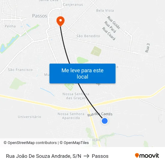 Rua João De Souza Andrade, S/N to Passos map