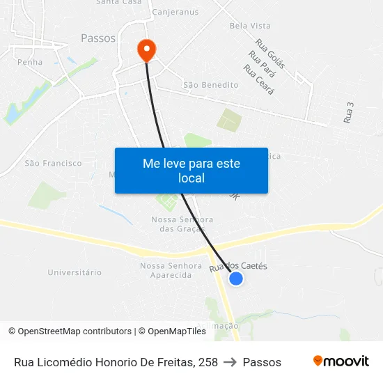 Rua Licomédio Honorio De Freitas, 258 to Passos map