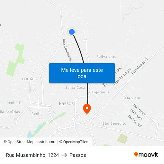 Rua Muzambinho, 1224 to Passos map