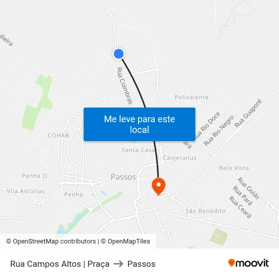 Rua Campos Altos | Praça to Passos map
