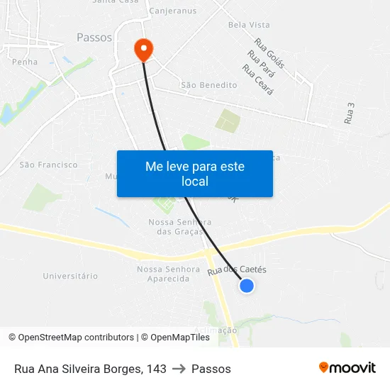 Rua Ana Silveira Borges, 143 to Passos map