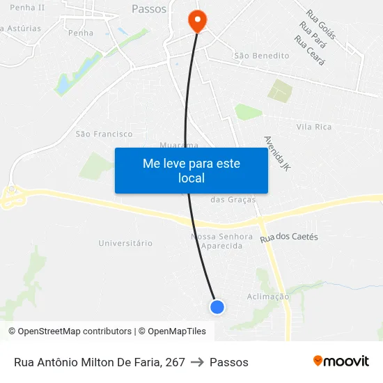 Rua Antônio Milton De Faria, 267 to Passos map