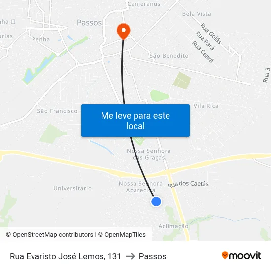 Rua Evaristo José Lemos, 131 to Passos map