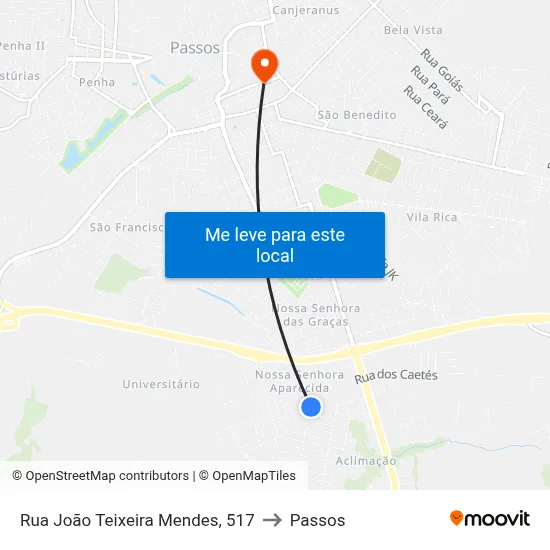 Rua João Teixeira Mendes, 517 to Passos map