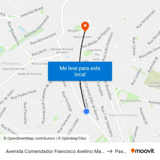 Avenida Comendador Francisco Avelino Maia | Sicoob to Passos map