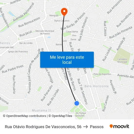 Rua Otávio Rodrigues De Vasconcelos, 56 to Passos map