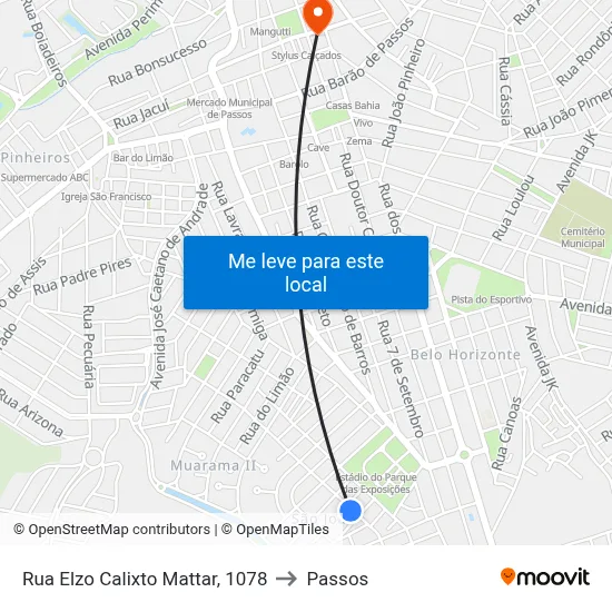 Rua Elzo Calixto Mattar, 1078 to Passos map