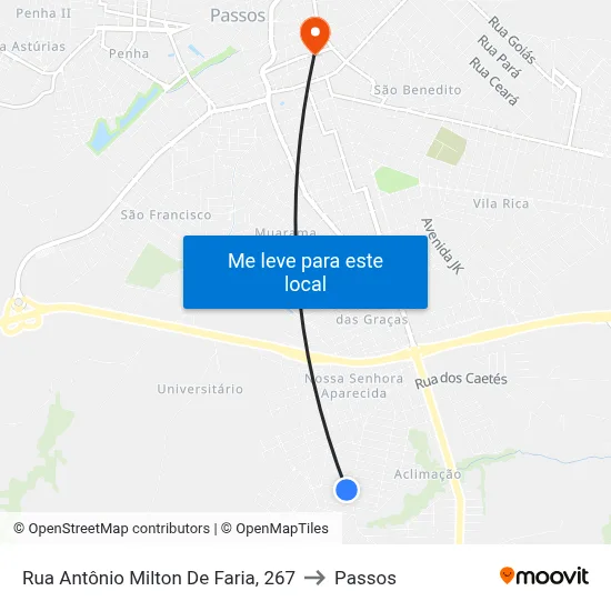 Rua Antônio Milton De Faria, 267 to Passos map