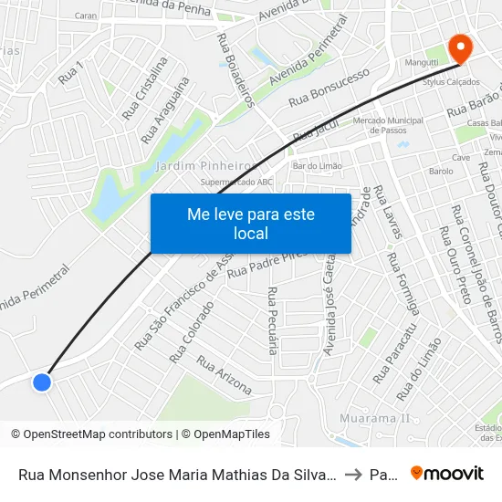 Rua Monsenhor Jose Maria Mathias Da Silva | Ponto Final Mart Minas to Passos map