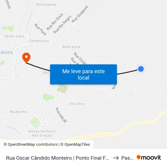 Rua Oscar Cândido Monteiro | Ponto Final Faculdade Atenas to Passos map