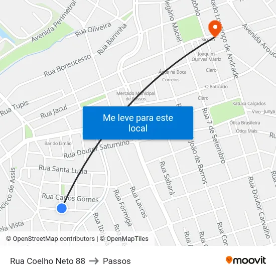 Rua Coelho Neto 88 to Passos map