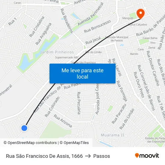 Rua São Francisco De Assis, 1666 to Passos map