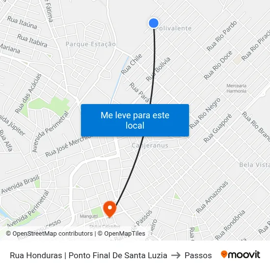 Rua Honduras | Ponto Final De Santa Luzia to Passos map