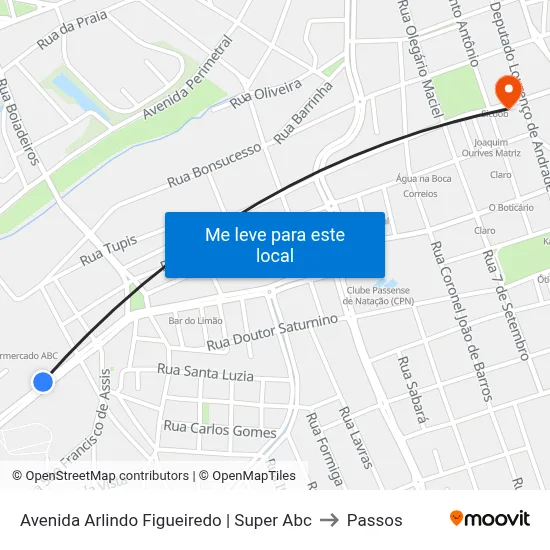Avenida Arlindo Figueiredo | Super Abc to Passos map