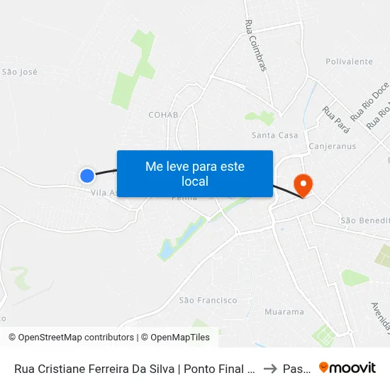 Rua Cristiane Ferreira Da Silva | Ponto Final De Vila Betinho to Passos map