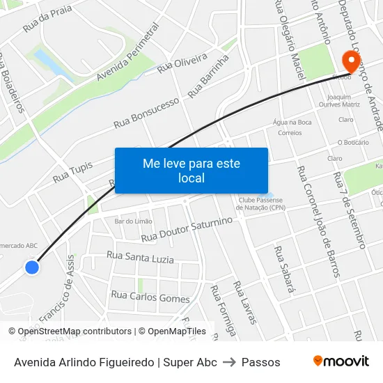Avenida Arlindo Figueiredo | Super Abc to Passos map