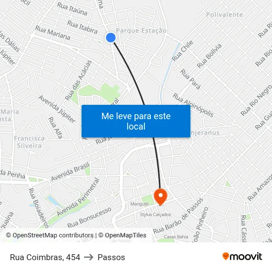 Rua Coimbras, 454 to Passos map