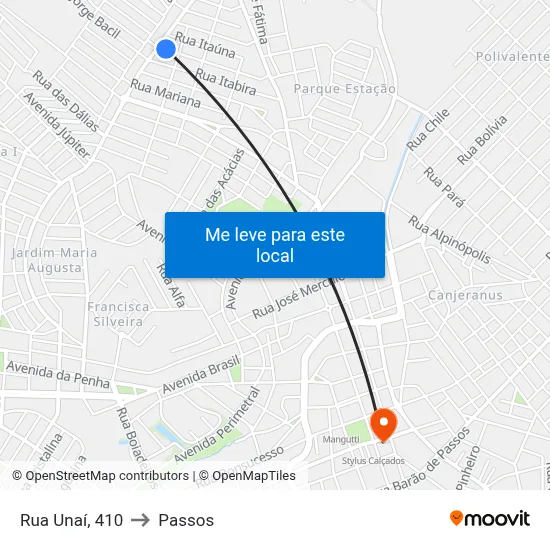 Rua Unaí, 410 to Passos map