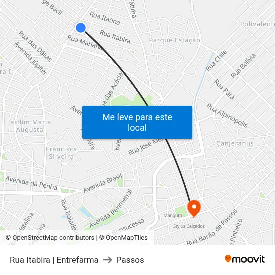 Rua Itabira | Entrefarma to Passos map
