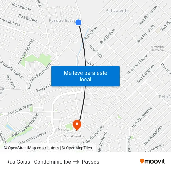 Rua Goiás | Condomínio Ipê to Passos map