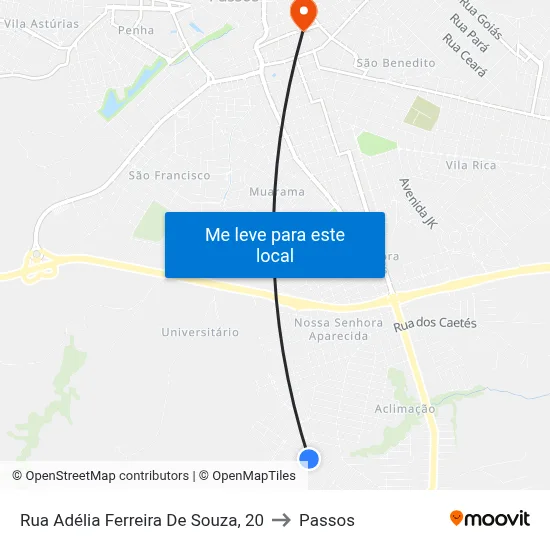 Rua Adélia Ferreira De Souza, 20 to Passos map