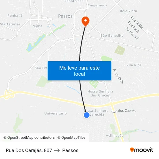 Rua Dos Carajás, 807 to Passos map