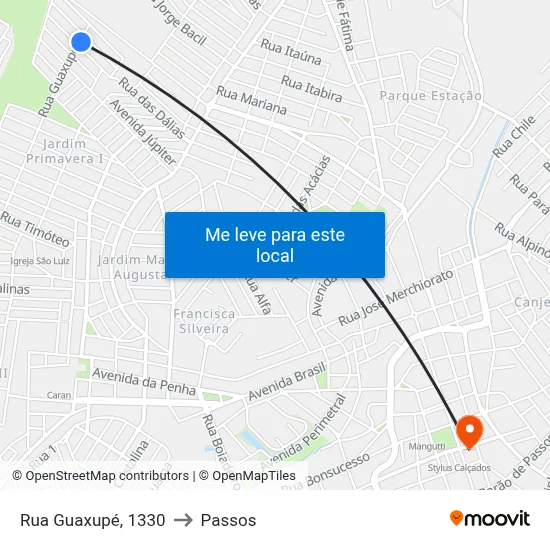 Rua Guaxupé, 1330 to Passos map