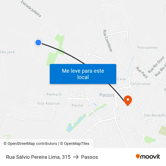 Rua Sálvio Pereira Lima, 315 to Passos map