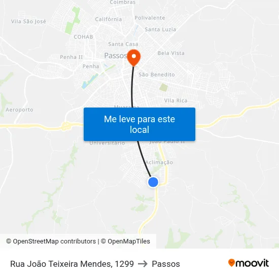 Rua João Teixeira Mendes, 1299 to Passos map