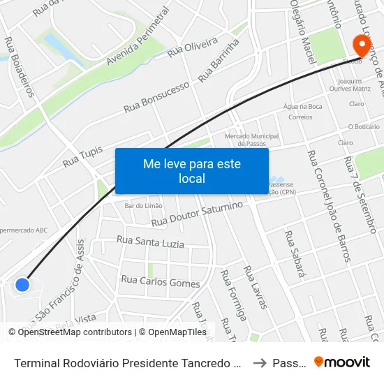Terminal Rodoviário Presidente Tancredo Neves to Passos map