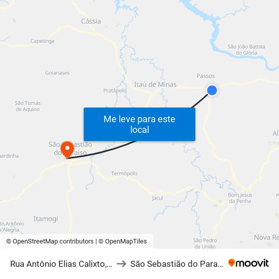 Rua Antônio Elias Calixto, 40 to São Sebastião do Paraíso map