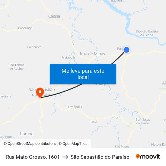 Rua Mato Grosso, 1601 to São Sebastião do Paraíso map