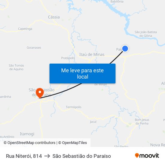 Rua Niterói, 814 to São Sebastião do Paraíso map