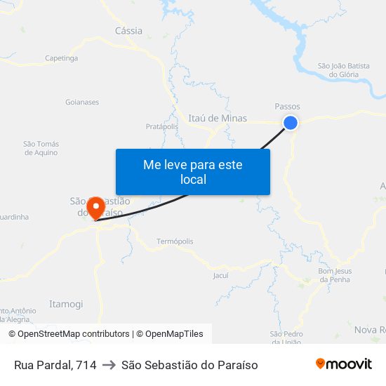 Rua Pardal, 714 to São Sebastião do Paraíso map