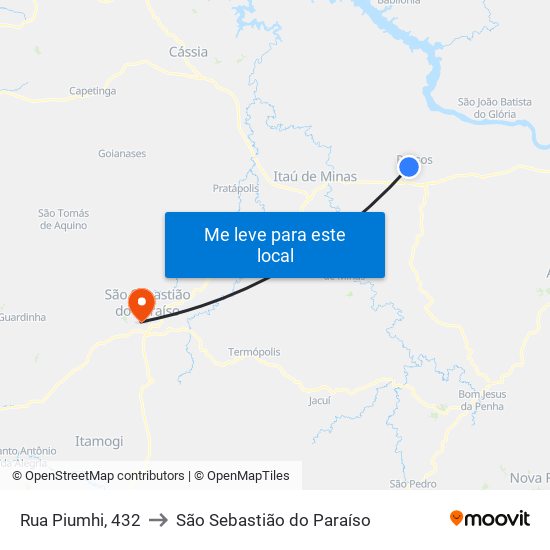 Rua Piumhi, 432 to São Sebastião do Paraíso map