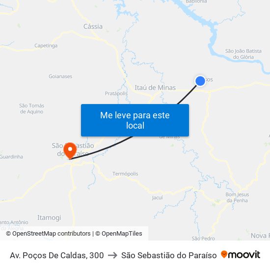Av. Poços De Caldas, 300 to São Sebastião do Paraíso map