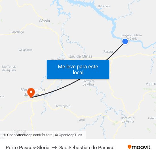 Porto Passos-Glória to São Sebastião do Paraíso map