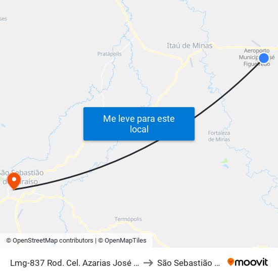 Lmg-837 Rod. Cel. Azarias José Lemos, Km 1,4 Sul to São Sebastião do Paraíso map