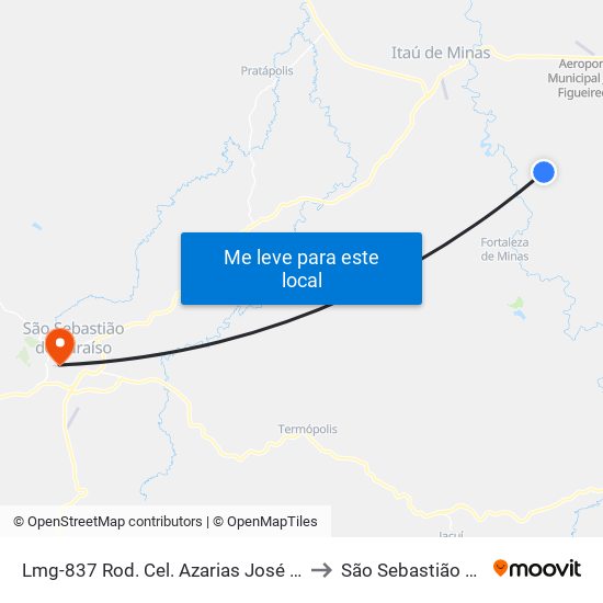 Lmg-837 Rod. Cel. Azarias José Lemos, Km 9,5 Sul to São Sebastião do Paraíso map