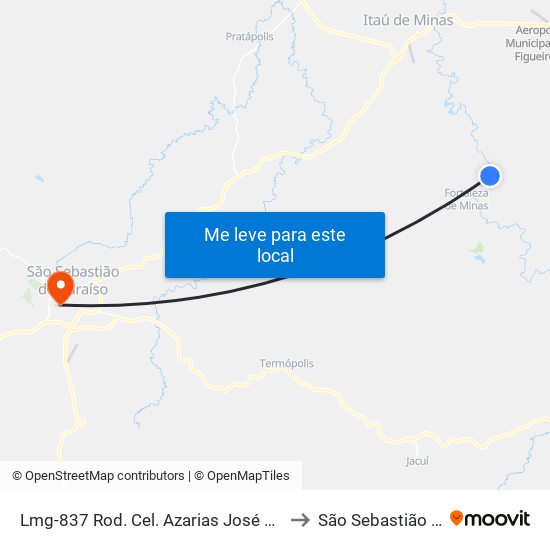 Lmg-837 Rod. Cel. Azarias José Lemos, Km 13,3 Norte to São Sebastião do Paraíso map