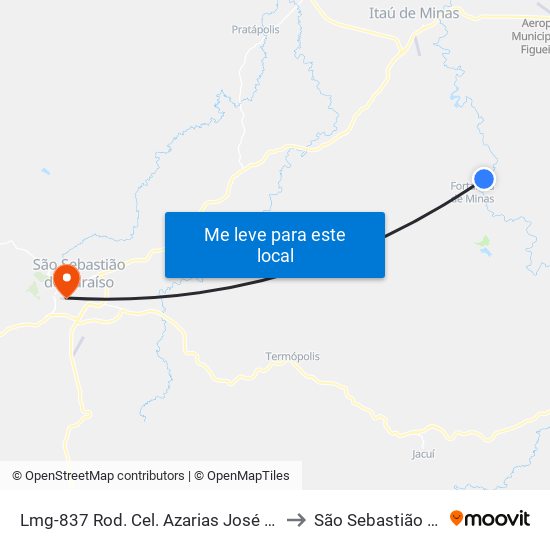 Lmg-837 Rod. Cel. Azarias José Lemos, Km 14,7 Sul to São Sebastião do Paraíso map